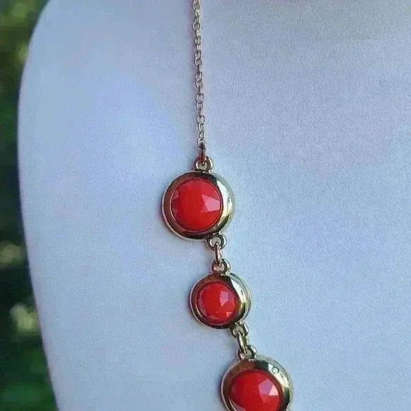 Liz Claiborne Vintage gold tone orange stones necklace - Picture 14 of 17